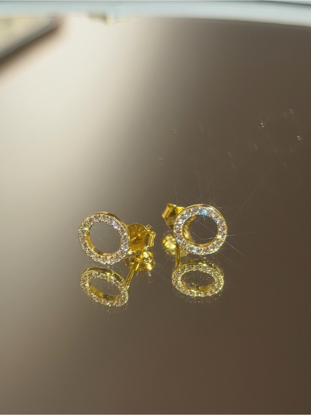 New Dainty S925 pave cubic zirconia open circle stud earrings